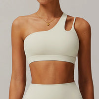 Oblique Shoulder Yoga Bra Women's Beautiful Back Gym Sports Underwear Hollow out Back Running Fitness Vest Push Up Workout Top