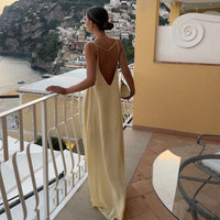 Cryptographic Summer Sexy Open Back Sleeveless Slip Maxi Dress Cut Out Club Party Dresses Holiday Elegant Outfits Satin Vestido