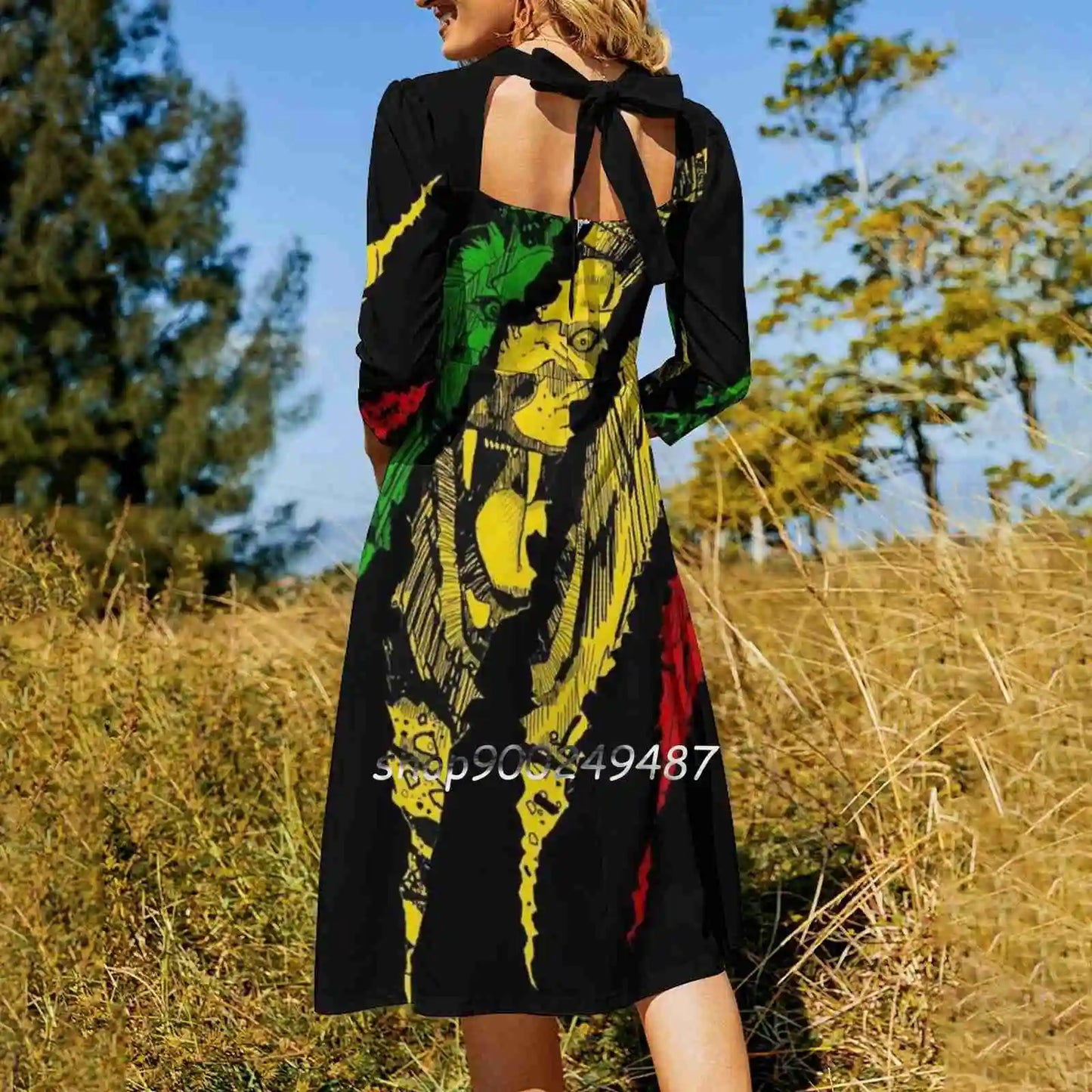 Warrior Lion Of Judah King Rasta Reggae Jamaica Roots Evening Party Dresses Midi Sexy Dress Female Sweet One Piece Dress Korean