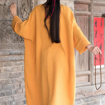 Linen dress big size Batwing Cotton Women Long Dress Oversized Zen style Solid Robe ete 2021 Femme Gown Loose Casual Maxi Dress