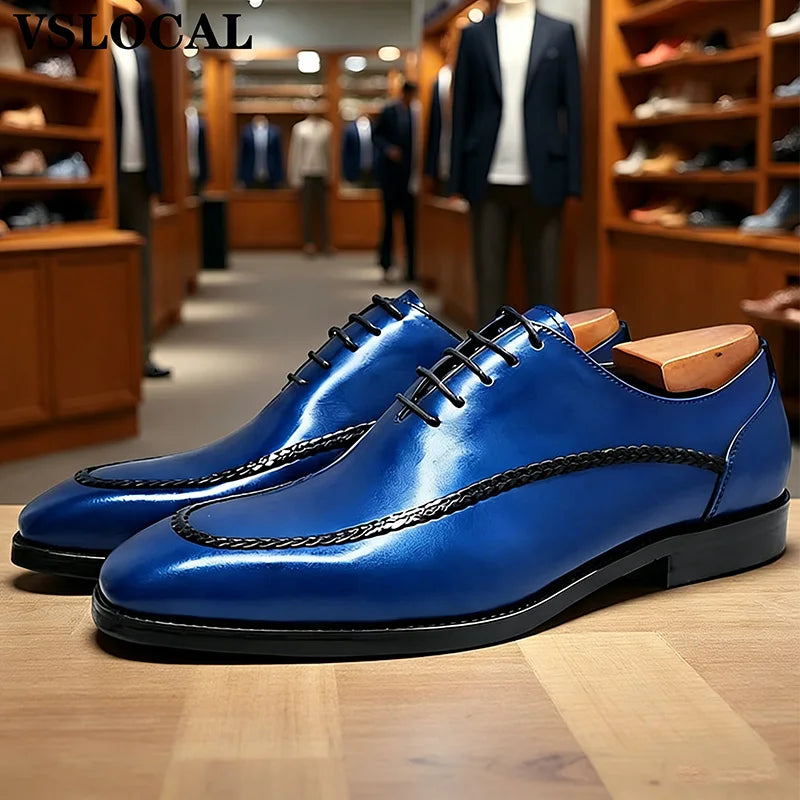 Luxury Men Leather Shoes Lace Up Pointed Toe Weaving Decoration Black Oxfords Mens Dress Shoes Wedding Office Shoes Men
