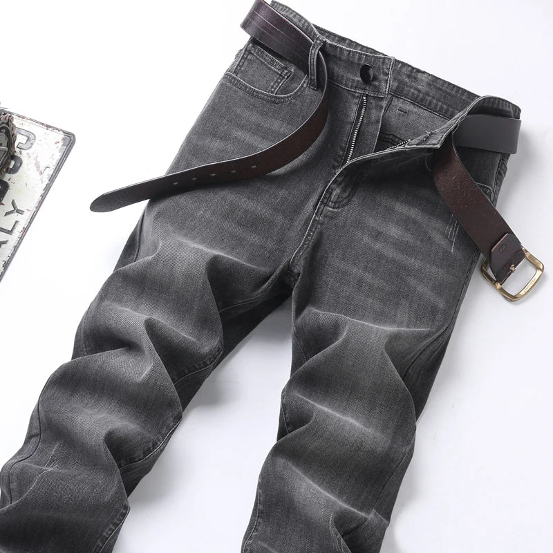 Jeans men straight tube loose 2024 autumn new item business elastic men's versatile casual pants trendy brand long pants men