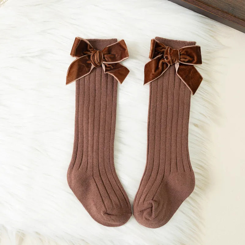 Autumn Winter Baby Girls Bowknot Knee High Socks Toddler Tube Princess Sock For Kids Knitted Socken Cute Leg Warmer 0-8Years