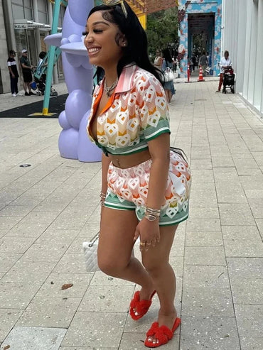 STYLISH LADY Letter Printed Sporty 2 Piece Set Women Short Sleeve Crop Top and Shorts Suits 2025 Summer Casual Street Outfits