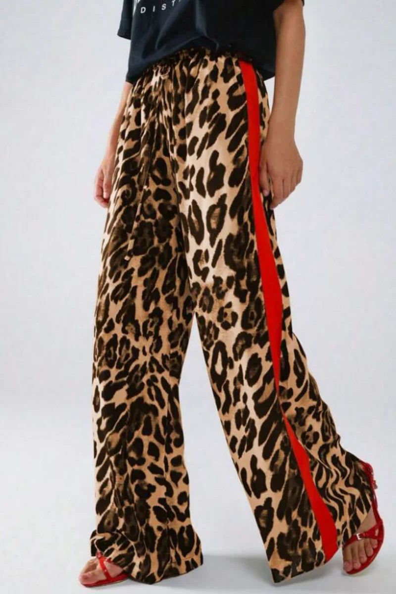 New women's fashion leopard print casual straight leg wide leg pants