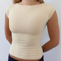 Fashion Front Cutout Tops for Women Bow Tie Up Tee Shirt Summer Short Sleeve Crewneck Backless Sexy Blouse Y2K Streetwear