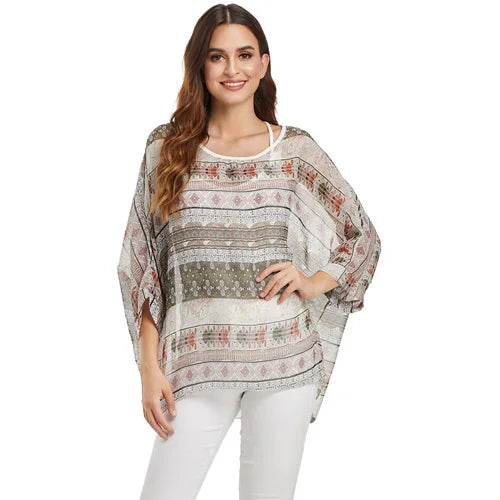 BHflutter White Blouse Shirt Women Fashion Batwing Casual Summer Tops Tees Ladies Print Chiffon Blouses Streetwear Plus Size