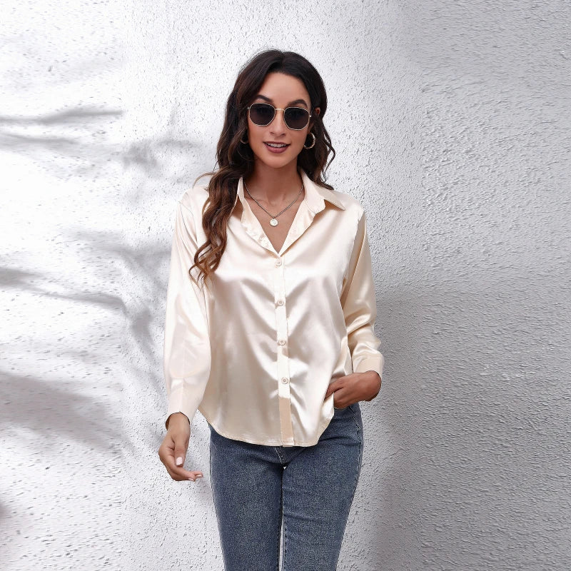 Satin Women Shirt Fashion Womens Tops Basic Elegant White Shirt Women Long Sleeve Blouses 2023 Spring New Female Clothing Shirts