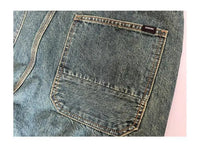 Embossed Trendy Workwear Jeans Men's Loose Straight Leg Retro Washed Trendy Casual Pants
