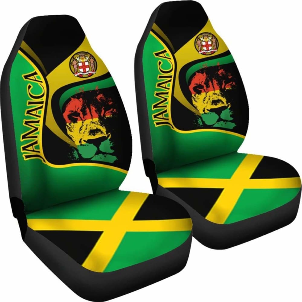 Jamaica Car Seat Covers Jamaican Lion With Coat Of Arms Amazing Pack of 2 Universal Front Seat Protective Cover