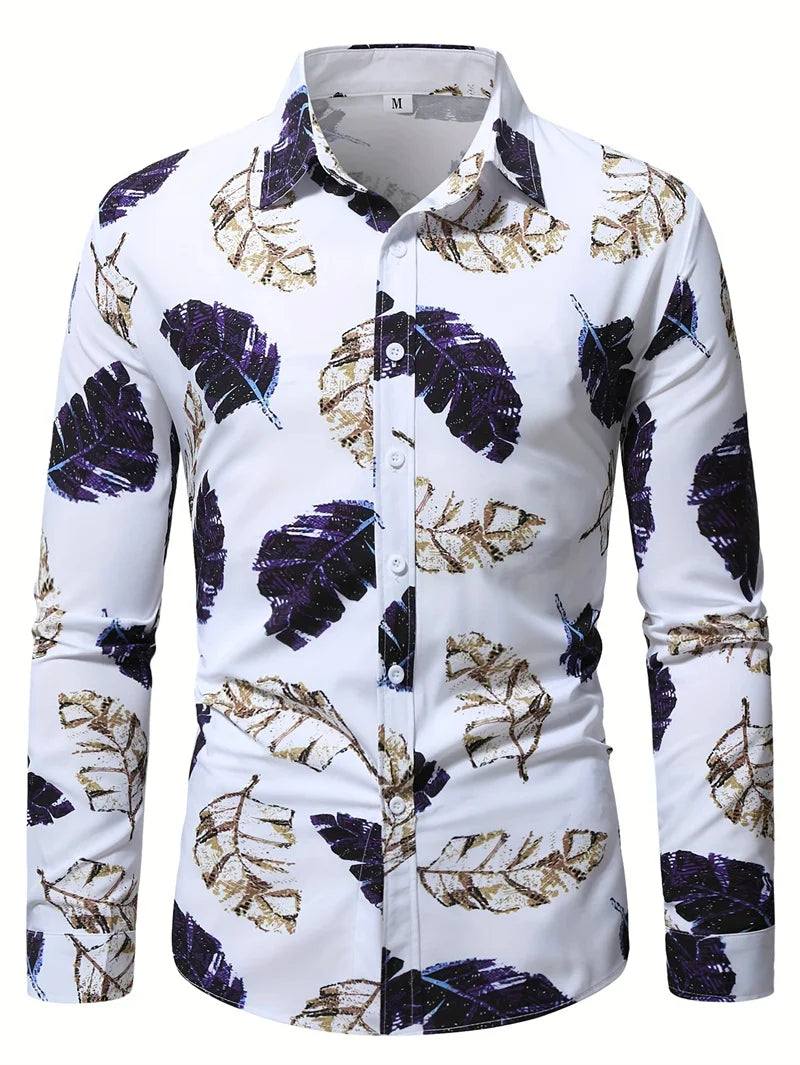 2025 Men's Button Casual Shirt Spring/Summer Printed Long Sleeve Daily Fashionable and Comfortable Top