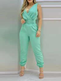 Sexy Cutout Jumpsuit Women's 2023 Summer New Fashion Blue Bra V-Neck Sleeveless Pocket Casual Jumpsuit Y2K Streetwear