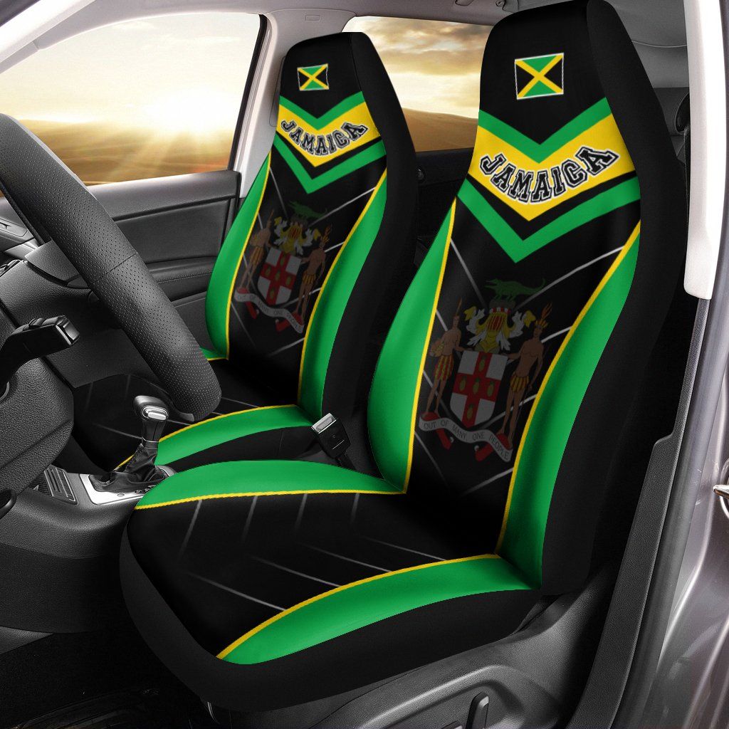 Jamaica Car Seat Covers Jamaican Lion With Coat Of Arms Amazing Pack of 2 Universal Front Seat Protective Cover