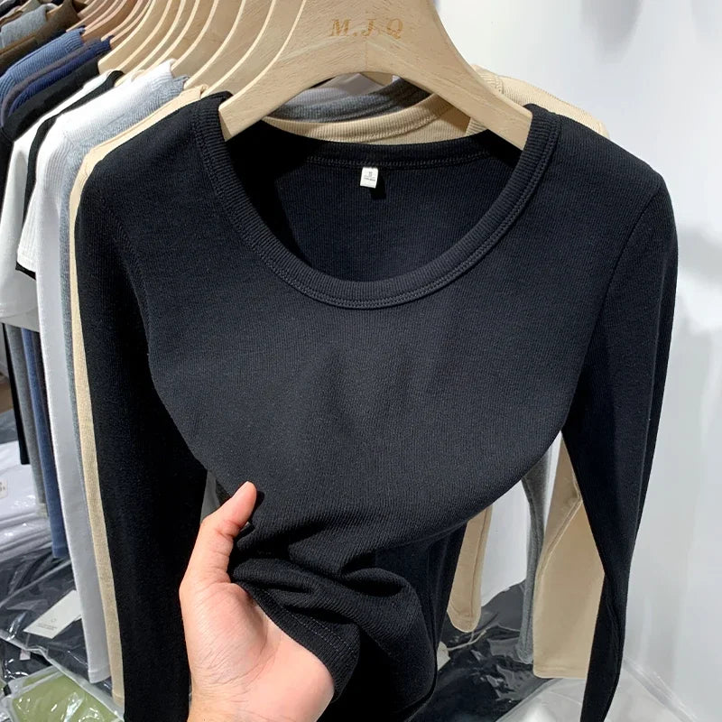 Spring 2025 Sexy Texture Pit Stripe Slim Knit Long Sleeve Women's T-shirt New O Neck Women's Tops Casual Women's Tops