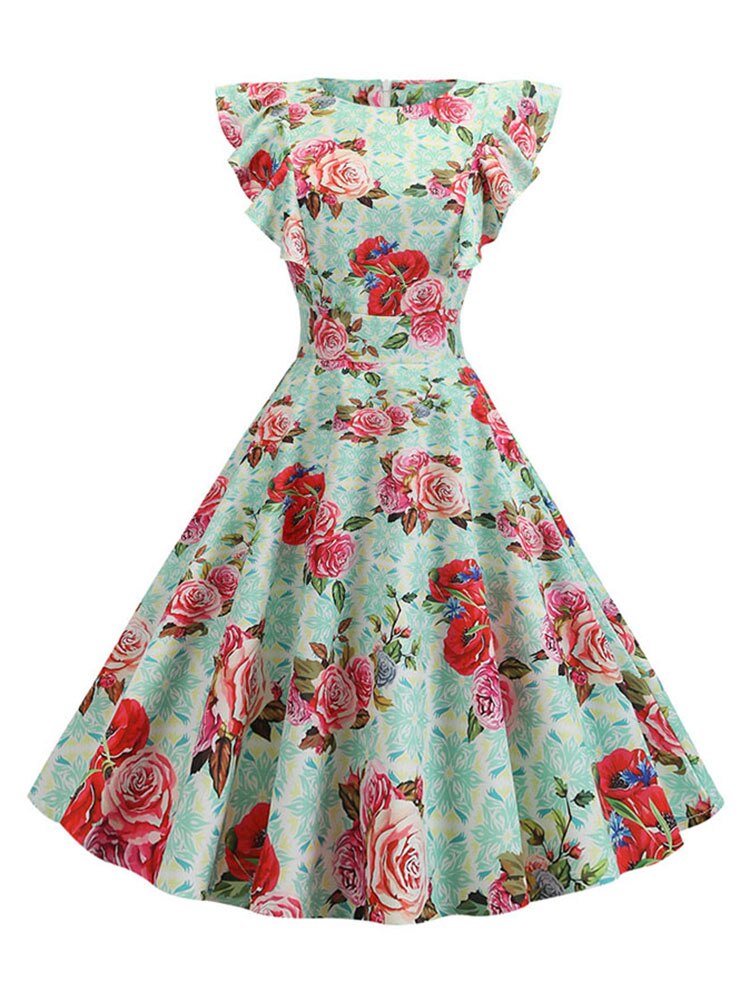 Women Summer Dress Retro 50s 60s Robe Femme Rockabilly Pinup Party Vestidos Casual Elegant Floral Office Dress