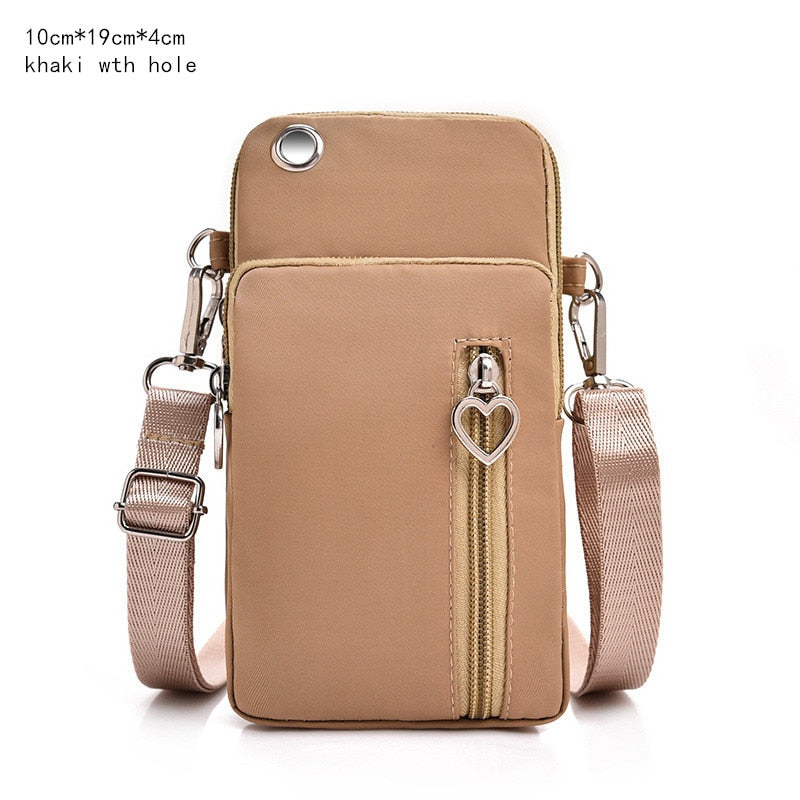 Women&#39;s Mini Shoulder Bag Oxford Waterproof Handbag Wrist Pouch Wallet Sports Cell Mobile Phone Bag Crossbody Bags for Girls