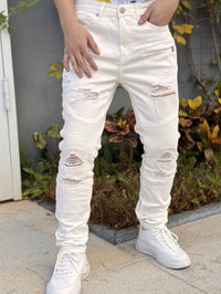 Fashionable Men's Jeans   Cool and Stylish Hip Hop Style Casual Pants   White Cotton Blended Fabric   Breathable and Comfortable