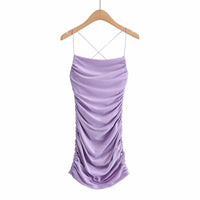 Summer Sexy Strap Cross Backless Skinny Mini Dresses Women Sleeveless Pleated Bottom Wrapped Hip Dress Bodycon Club