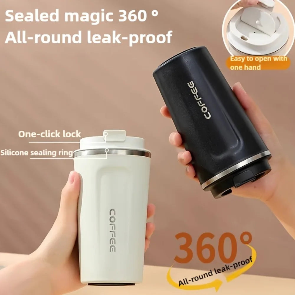 Durable Vacuum Insulated Coffee Travel Cup Stainless Steel Thermos Leak Proof Double Wall Matte Design Keeps Drinks Hot Cold