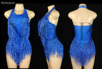 Sparkly Rhinestones Fringes Leotard Women Nightclub Party Outfit Dance Costume One-piece Stage Wear Sexy Performance Bodysuit