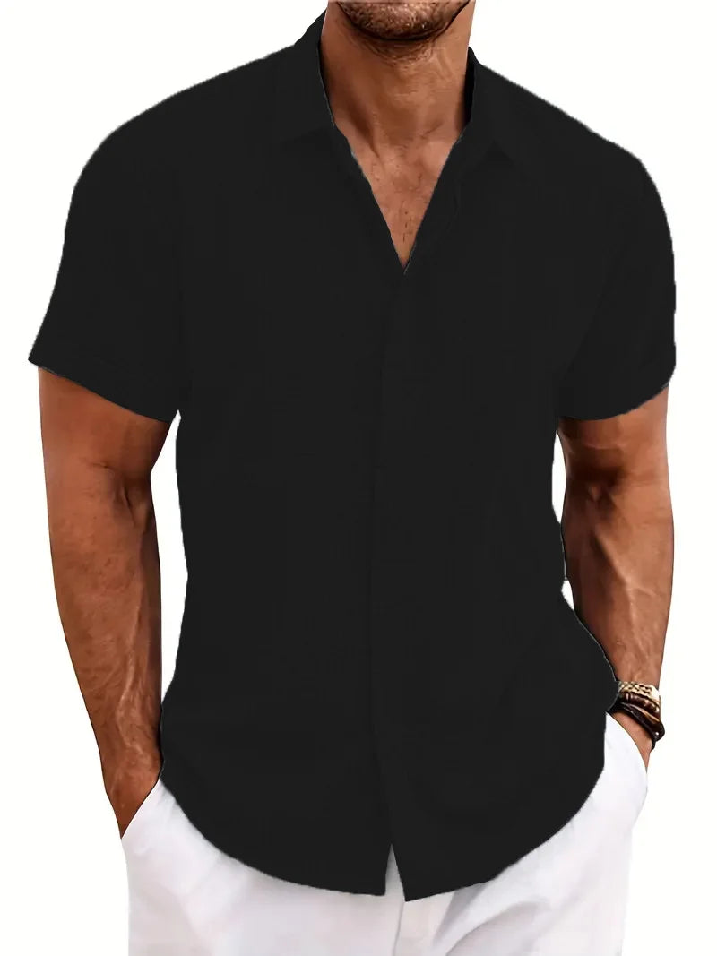 Men's Linen Shirts Short Sleeve Casual Shirts Button Down Shirt for Men Beach Summer Wedding Shirt