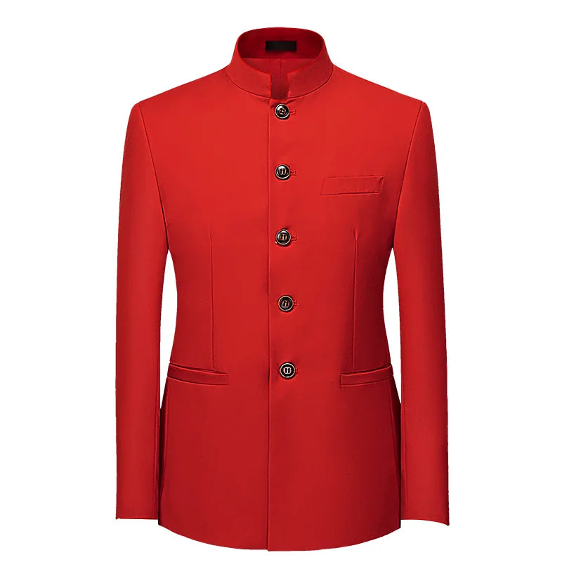 2025 Men's Business Casual Suit Jacket Fashion Slim Fit Solid Party Wedding Dress Suit Chinese Style Stand Collar Zhongshan Suit