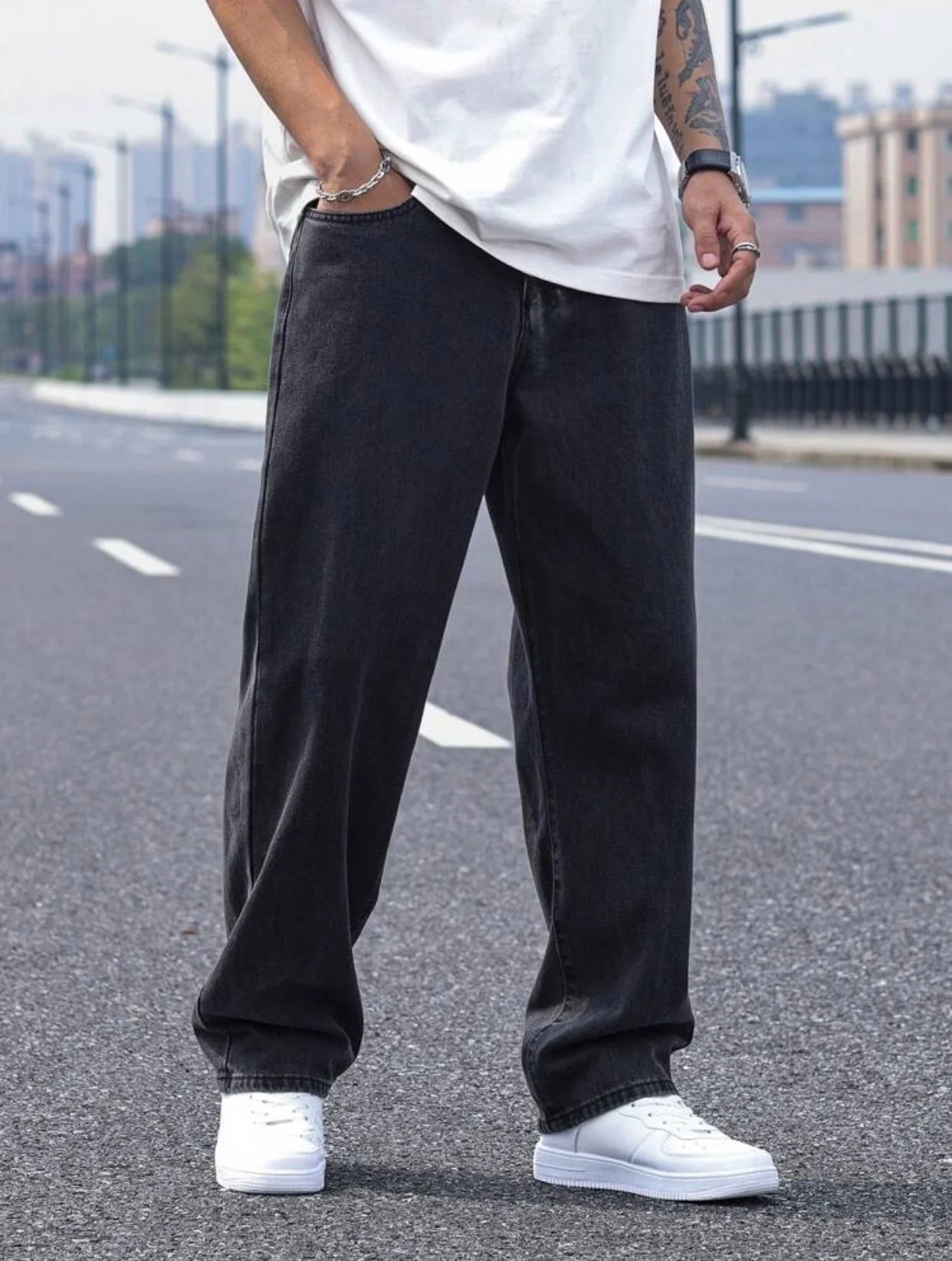2025 New Men's Casual Long Jeans, Classic Men's Straight-Leg Jeans & Wide-Leg Jeans, Solid Color