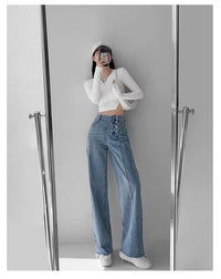 High-waisted Jeans Women's Loose-fit Straight-leg Trousers Draped Wide-leg Denim Pants