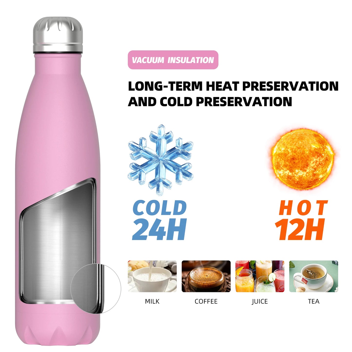 500ML Stainless Steel Thermal Bottle Double Vacuum Flasks Insulated Cup for Hot and Cold Sports Water Bottle Car Travel Mug