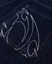 90s Retro Street Embroidery Jeans Male  R&B Solid Color Loose Straight Pants Female Y2K Harajuku Hip Hop  Punk Style  Men Jeans