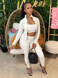 FAGADOER Autumn New Fashion Sports 3 Piece Sets Woman Outfit Stripe Patchwork Long Sleeve Zipper Tops + Pants Female Streetwear