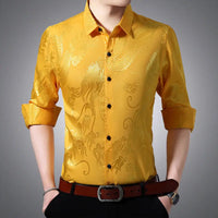 Streetwear Fashion Men Silk Smooth Shirt Spring Autumn New Male Clothes Business Casual Vintage Long Sleeve Basic Casual Tops