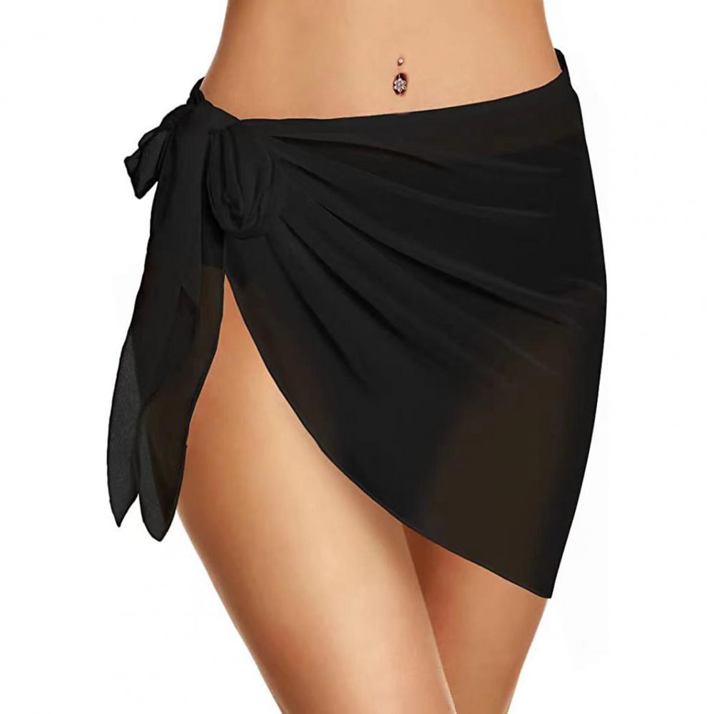 Women Beach Bikini Cover Up Solid Color Pareo Chiffon Wrap Skirt Tassel Sarong Scarf Beachwear Bathing Suit Beachwear Swimsuits