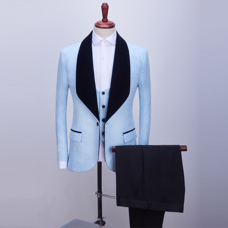 2022 New Men&#39;s Casual Boutique Business Big Black Collar Suit