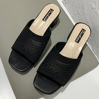Women Slippers 2022 summer Closed Toe Comfort Slippers Women Fashion Fly Weave Outdoor Sandals Women Medium Heel Slippers