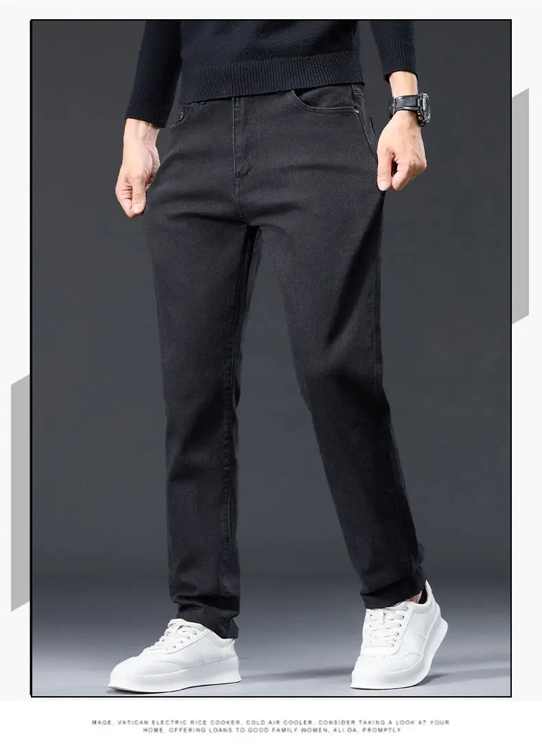 Male Brand Jeans Clothing Light Luxury Stretch Looes Fit Pants Comfortable Soft Business Fashion Straight Casual Denim Trousers