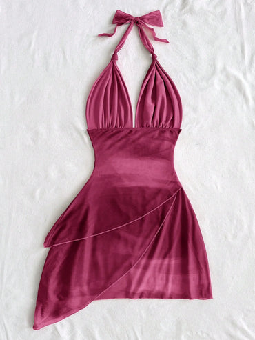 2025 Fashion Design sense Chiffon sleeveless sexy tight deep V short sexy pure backless dress