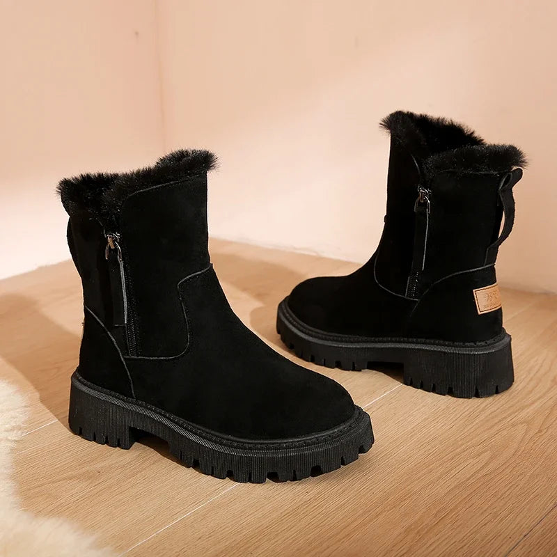 Snow Boots Women 2023 Winter Warm Fashion Designer Platform Boots Gladiator Non-slip Short Plush Flats Suede Shoes Mujer