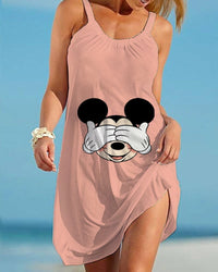 Sexy 2022 Summer Mickey and Minnie Women Fashion Sling Print Dress Disney  Beach Dress