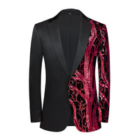 Red Sequin Blazer & Pants Set , Men's Shiny Party Outfit Suits for Weddings, Concerts & Festive Celebrations