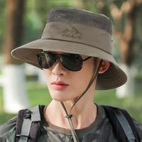 UPF 50+ Wide Brim Fisherman Hat Mesh Breathable Sun Hat for Fishing Hiking Outdoor Windproof Sunscreen Cap 56-59cm Hats for Men