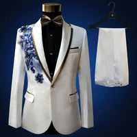 New Embroidered Tuxedos Men, Black Wedding Groom Suit, Male Singer Performance, Party Blazer, Prom Costume, Fashion Paillette