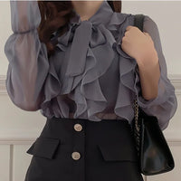 Spring Chiffon Blouse Fashion Tops Autumn Sweet Bow Shirt Casual Long Sleeve Women Clothing Elegant OL White Blusas
