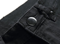 Punk Street Style Ripped Skinny Jeans Men Vintage Wash Solid Denim Trouser Mens Casual Slim Fit Pencil Denim Holes Pants 2024