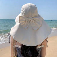 UPF 50+ UV Protection Bow Bucket Hat Sunscreen Wide Brim Outdoor Sun Hat Portable Adjustable Fisherman Cap Women