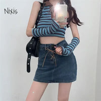 Women Denim Shorts Skirt Harajuku Vintage Elasticity Bandage High Waist Jeans Skirt Fashion Bottoms Streetwear Y2K Clothes