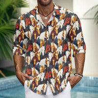 Hawaiian Button Up Shirts Equestrian Bloom Horse Floral Printed Full Sleeve Streetwear Casual Men Summer Vacay Beach Parties