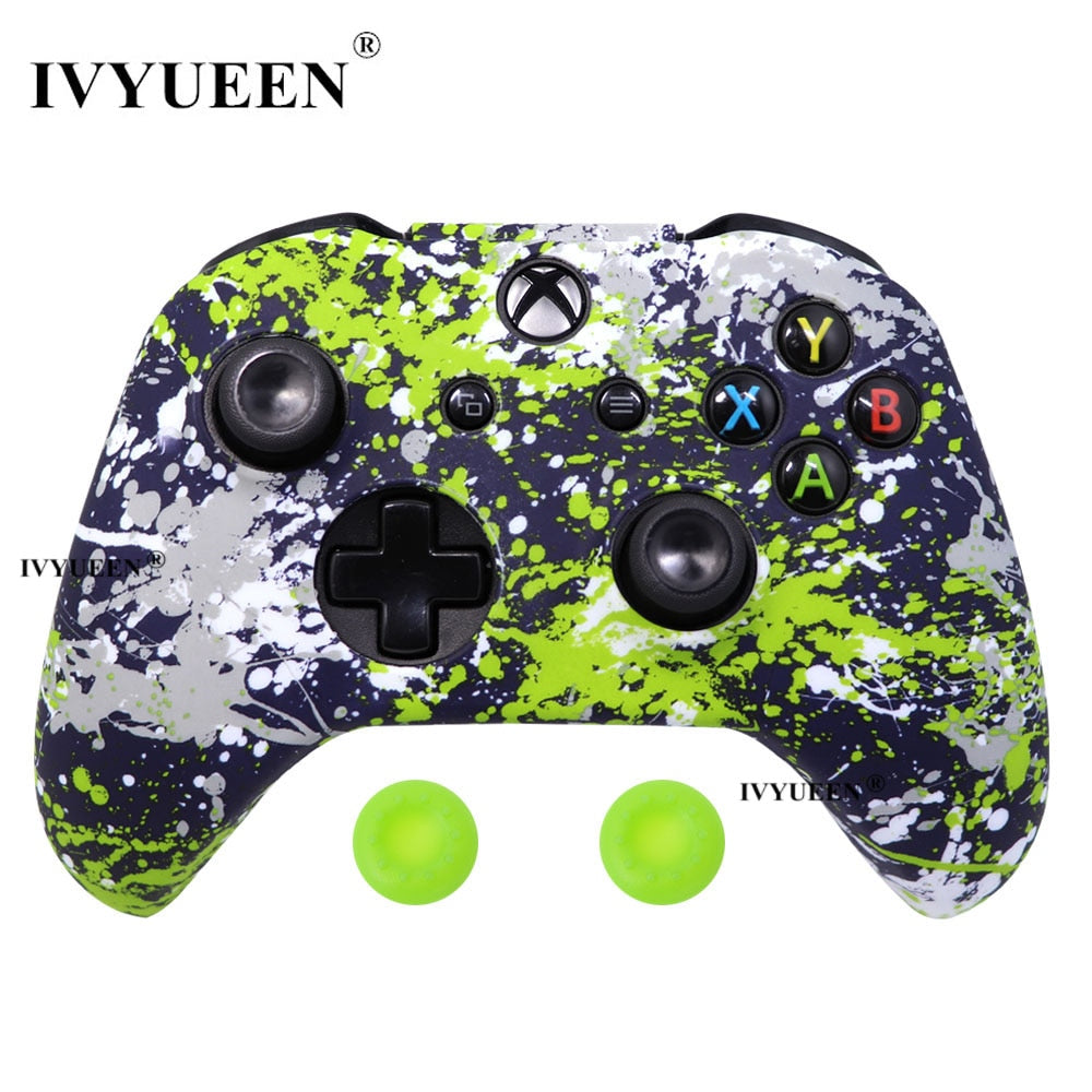 IVYUEEN Silicone Protective Skin Case for XBox One X S Controller Protector Water Transfer Printing Camouflage Cover Grips Caps