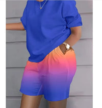 Women Print Two Piece Shorts Sets Matching Sets Short Sleeve T Shirts Pockets Elastic Waist Trousers Y2k Tops Suits Summer 2025