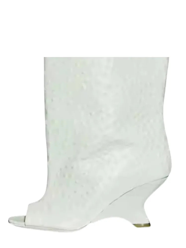 2025 Spring and Autumn Women's Fish Mouth Thick High Heels Knee Length Women's Boots Fashion Slope Heel Large Summer Cool Boots